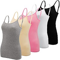 Bqtq 5 Pcs Basic Camisole Spaghetti Strap Camisole Tank Tops For Women And Girl Black White Gray Pink Beige Medium