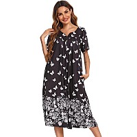 Bloggerlove Womens House With Pockets Mumu Duster Housecoat Short Sleeve Patio Dress Pat1Butterfly On Black Xlarge