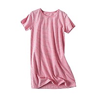 Uobzyaq Sleep Shirt For Girls Kids Cotton Stripes Nightgowns Summer Sleepover Nightdress Flouncy Sleepwear For 310 Years Waterm