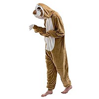 Cosusket Fitted Unisex Adult Sloth Onesie Pajamas Halloween Flannel Womens Cosplay Animal One Piece Costume