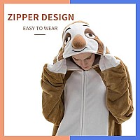 Cosusket Fitted Unisex Adult Sloth Onesie Pajamas Halloween Flannel Womens Cosplay Animal One Piece Costume