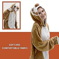 Cosusket Fitted Unisex Adult Sloth Onesie Pajamas Halloween Flannel Womens Cosplay Animal One Piece Costume