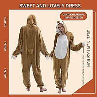 Cosusket Fitted Unisex Adult Sloth Onesie Pajamas Halloween Flannel Womens Cosplay Animal One Piece Costume