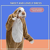 Cosusket Fitted Unisex Adult Sloth Onesie Pajamas Halloween Flannel Womens Cosplay Animal One Piece Costume