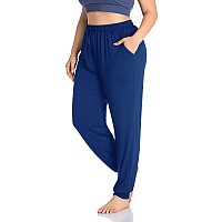 Zerdocean Womens Plus Size Casual Lounge Yoga Pants Comfy Relaxed Joggers Pants Drawstring With Pockets Royal Blue 5X