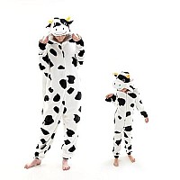 Cosusket Fit Unisex Adult Cow Onesie Pajamas Halloween Womens Cosplay Animal One Piece Costume Whiteblack Xlarge