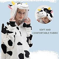 Cosusket Fit Unisex Adult Cow Onesie Pajamas Halloween Womens Cosplay Animal One Piece Costume Whiteblack Xlarge