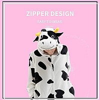 Cosusket Fit Unisex Adult Cow Onesie Pajamas Halloween Womens Cosplay Animal One Piece Costume Whiteblack Xlarge