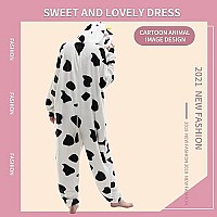 Cosusket Fit Unisex Adult Cow Onesie Pajamas Halloween Womens Cosplay Animal One Piece Costume Whiteblack Xlarge