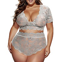 Juicyrose Plus Size 2 Piece Lingerie Set For Women Sexy Deep V Allover Lace Bra And Panty High Waist Nightwear Clubwear T005 Gr