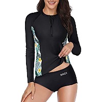 Daci Women Black3 2 Piece Rash Guard Long Sleeve Bathing Suit With Bottom Built In Bra Swimsuit Upf 50 S