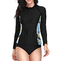 Daci Women Black3 2 Piece Rash Guard Long Sleeve Bathing Suit With Bottom Built In Bra Swimsuit Upf 50 S