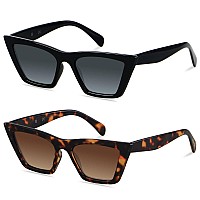 Lyzoit Cat Eye Sunglasses Women 2 Pack Square Cateye Frames Fashion Vintage Classic Retro Sun Glasses Cool Trendy Shades Black T