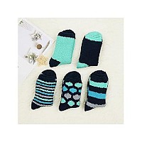 Century Star Womens Fuzzy Socks Soft Fluffy Socks Sports Athletic Socks Winter Gifts Socks For Christmas 5 Pairs Green Black One