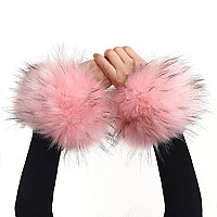 Dikoaina Faux Fur Wrist Cuffs Winter Furry Bands Fox Fur Wrist Warmer Arm Warmer Leg Warmer One Pair