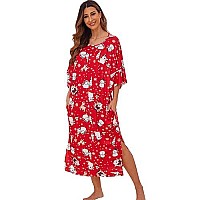 Ekouaer Womens Nightgown Short Sleeve Sleepshirt Long Loungewear Casual Maxi Lounge Dress House Dresses With Pockets Christmas