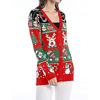 V28 Ugly Christmas Sweater For Women Reindeer Funny Merry Knit Sweaters Cardigan M Snowman Red