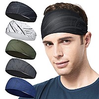 Acozycoo Mens Running Headband 5Pack Mens Sweatband Sports Headband For Running Cycling Basketball Yoga Fitness Workout Stretchy