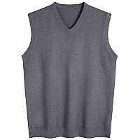 Amussiar Mens Casual Sweater Vest Vneck Slim Fit Sleeveless Sweater Knitted Pullover Vest Heather Grey