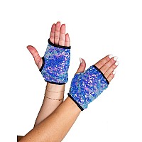 6042 Open Finger Sequin Gloves One Size Jade Blue