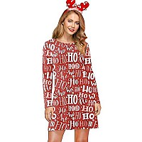 Womens Ugly Christmas Long Sleeve Dresses Round Neck Xmas Midi Casual Printed Funny Costume Hoho S