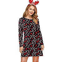 For G And Pl Christmas Women Casual Printed Xmas Costume Funny Crewneck Santa Claus Pullover Dress Star Candy Cane M