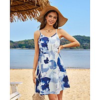 Ultranice Womens 2023 Spring Summer Casual Vacation Hawaiian Beach Dresses Cover Up V Neck Floral Backless Mini Sun Dressflora