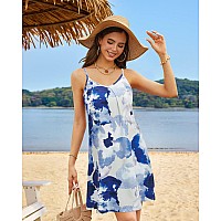 Ultranice Womens 2023 Spring Summer Casual Vacation Hawaiian Beach Dresses Cover Up V Neck Floral Backless Mini Sun Dressflora