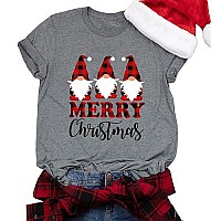 Merry Christmas Gnome Shirts Women Christmas Gnomes T Shirt Buffalo Santa Graphic Casual Holiday Tops