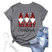 Merry Christmas Gnome Shirts Women Christmas Gnomes T Shirt Buffalo Santa Graphic Casual Holiday Tops