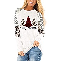 Fronage Christmas Shirts For Women Long Sleeve Xmas Leopard Print Tunics Raglan Tops Medium 10 Ch White