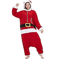 Darkcom Adult Cosplay Santa Claus Onesie Christmas Pajamas Homewear One Piece Unisex Sleepwear Large