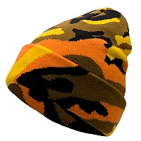 Unisex Knit Soft Warm Cuffed Beanie Hat Winter Camo Hats For Men Women Camo Orange