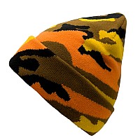 Unisex Knit Soft Warm Cuffed Beanie Hat Winter Camo Hats For Men Women Camo Orange