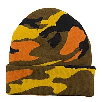 Unisex Knit Soft Warm Cuffed Beanie Hat Winter Camo Hats For Men Women Camo Orange