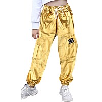 Sangtree Womens Cargo Pants Drawstring Elastic Waist Tapered Jogger Pants With Pockets For Women Gold M