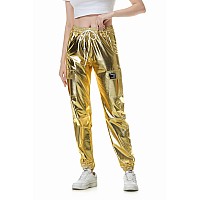 Sangtree Womens Cargo Pants Drawstring Elastic Waist Tapered Jogger Pants With Pockets For Women Gold M