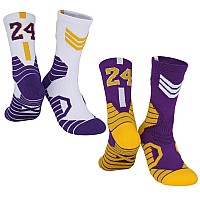 2 Pairs Kobe Children Basketballsocksforboys 24 Lucky Number Sportssocks Lakers Child Socks With 3D Ankle Protection For Y