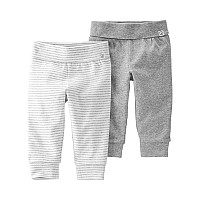 Little Planet By Carters Baby 2Pack Organic Cotton Pants Various Fabrications Greyheather Stripes 24 Months