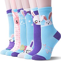 Welsox Girls Kids Socks Gifts Cute Fun Crew Fashion Funny Novelty Soft Cotton Easter Bunny Socks 6 Pairsblue Rabbit 58 Years