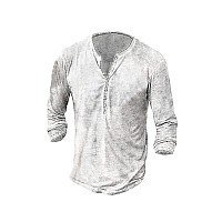 Mens Distressed Henley Shirts Front Placket Retro Long Sleeve Tee Shirts Casual Button Down Washed Tshirts For Men White