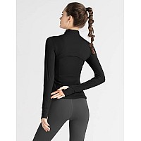 Gacaky Womens Slim Fit Workout Running Track Jackets Full Zipup Yoga Athletic Jacket With Thumb Holes Black S