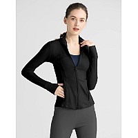 Gacaky Womens Slim Fit Workout Running Track Jackets Full Zipup Yoga Athletic Jacket With Thumb Holes Black S