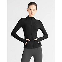 Gacaky Womens Slim Fit Workout Running Track Jackets Full Zipup Yoga Athletic Jacket With Thumb Holes Black S