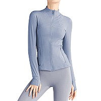 Gacaky Womens Slim Fit Workout Running Track Jackets Full Zipup Yoga Athletic Jacket With Thumb Holes Light Blue Xs