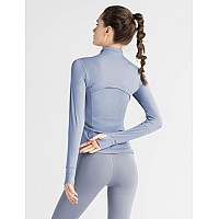 Gacaky Womens Slim Fit Workout Running Track Jackets Full Zipup Yoga Athletic Jacket With Thumb Holes Light Blue Xs