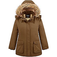 Soularge Womens Winter Plus Size Sherpa Lined Jacket With Detachable Hoodbrown 2X