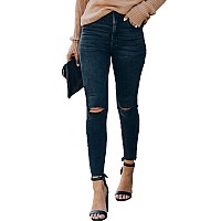 Allimy Women High Waist Destroyed Boyfriend Jeans High Rise Ripped Denim Black Size 8