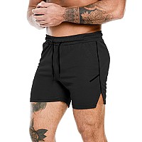 Pidogym Mens Workout Running Shorts 5 Inch Lightweight Mesh Gym Athletic Fitted Short Pants For Bodybuilding Training Black