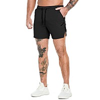 Pidogym Mens Workout Running Shorts 5 Inch Lightweight Mesh Gym Athletic Fitted Short Pants For Bodybuilding Training Black